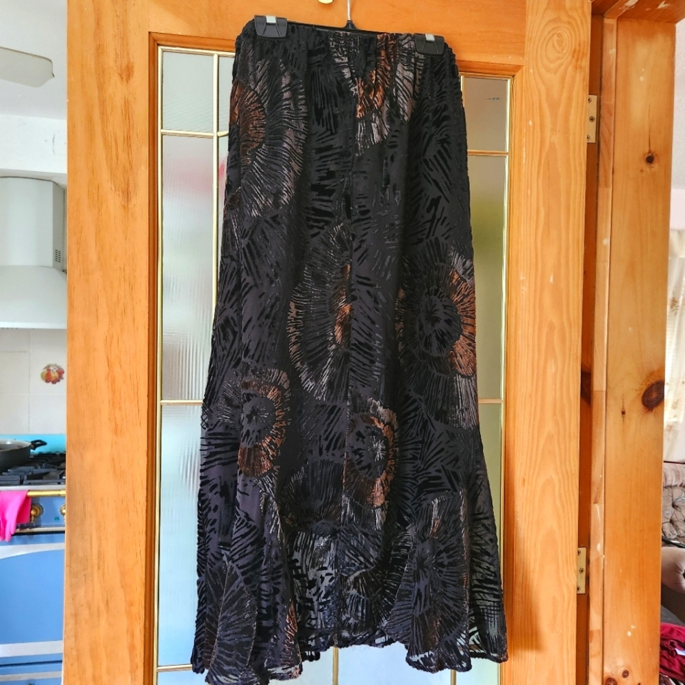 Silk Rayon Vintage Burnout Velvet Skirt size S